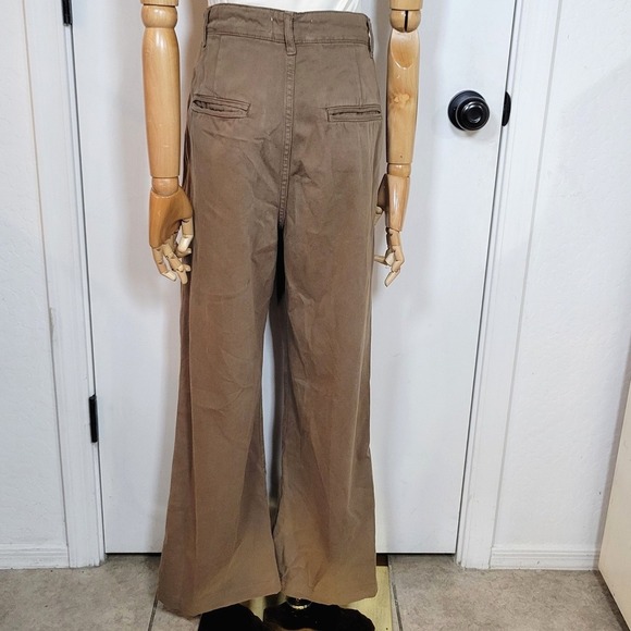 Reformation Montauk Pants NWT Size 26 High Rise Pleated Wide Leg Brown Twill - Picture 6 of 9